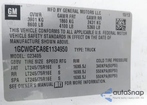 2014 Chevrolet Express 2500 Work Van из США, поврежденный, VIN 1GCWGFCA8E1134950